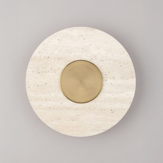 Applique da parete a disco led 14w 3000k per soggiorno travertino naturale e oro ottone