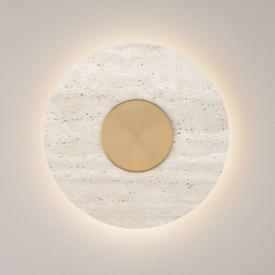 Applique da parete a disco led 14w 3000k per soggiorno travertino naturale e oro ottone