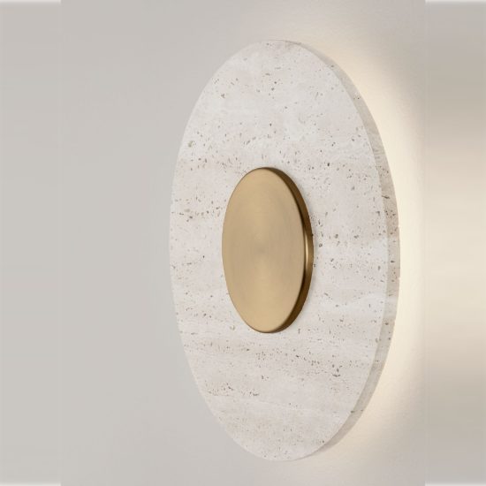 Applique da parete a disco led 14w 3000k per soggiorno travertino naturale e oro ottone