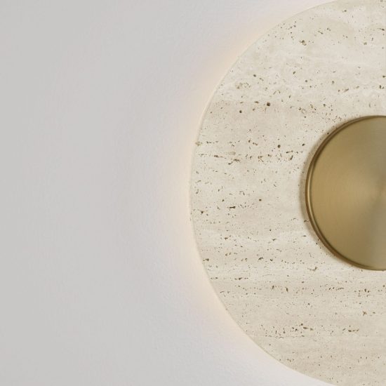Applique da parete a disco led 14w 3000k per soggiorno travertino naturale e oro ottone