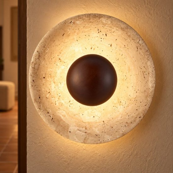 Applique da parete a disco led 4w 3000k per soggiorno moderna travertino naturale e marrone