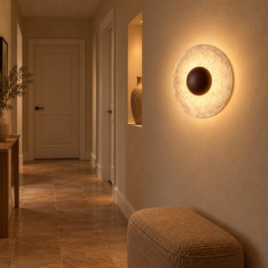 Applique da parete a disco led 4w 3000k per soggiorno moderna travertino naturale e marrone