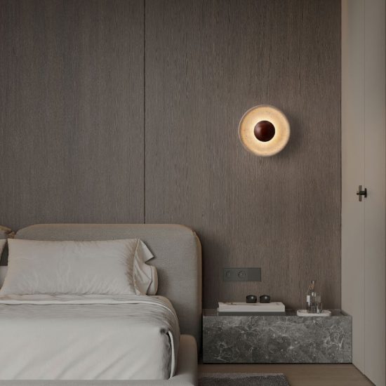 Applique da parete a disco led 4w 3000k per soggiorno moderna travertino naturale e marrone