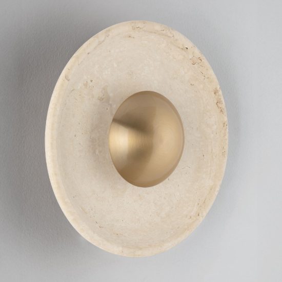 Applique da parete a disco led 4w 3000k per soggiorno contemporanea travertino naturale e oro ottone