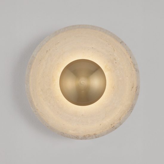 Applique da parete a disco led 4w 3000k per soggiorno contemporanea travertino naturale e oro ottone