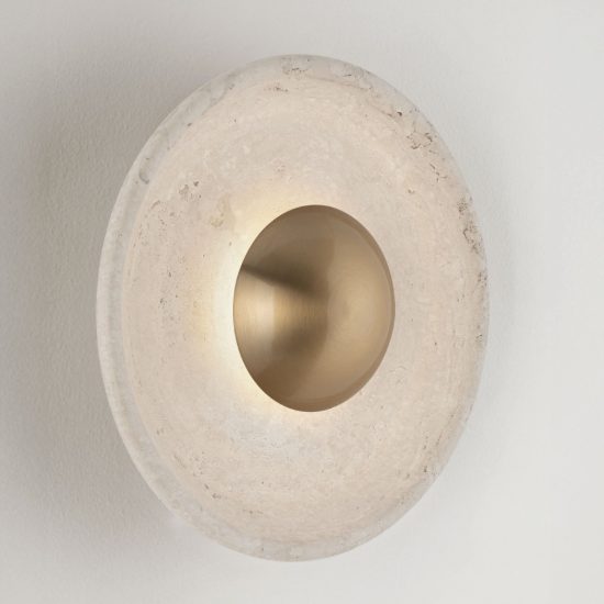 Applique da parete a disco led 4w 3000k per soggiorno contemporanea travertino naturale e oro ottone