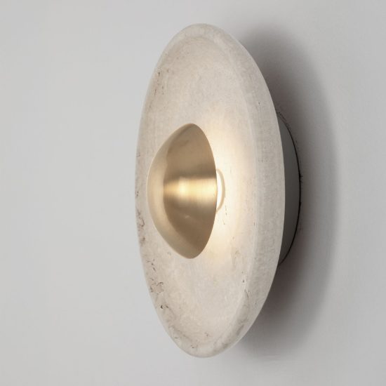 Applique da parete a disco led 4w 3000k per soggiorno contemporanea travertino naturale e oro ottone