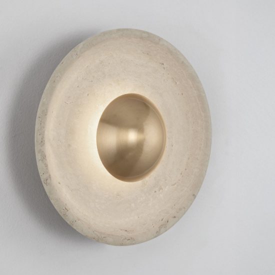 Applique da parete a disco led 4w 3000k per soggiorno contemporanea travertino naturale e oro ottone