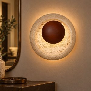 Applique da parete a disco piccola led 4w 3000k per soggiorno moderna travertino naturale e marrone