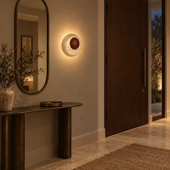 Applique da parete a disco piccola led 4w 3000k per soggiorno moderna travertino naturale e marrone