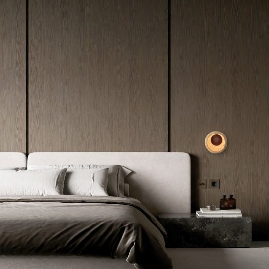 Applique da parete a disco piccola led 4w 3000k per soggiorno moderna travertino naturale e marrone