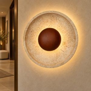Applique da parete a disco grande led 4w 3000k per soggiorno moderna travertino naturale e marrone