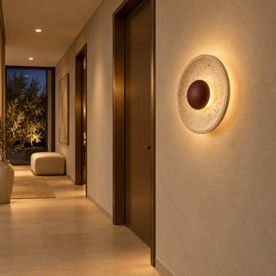 Applique da parete a disco grande led 4w 3000k per soggiorno moderna travertino naturale e marrone