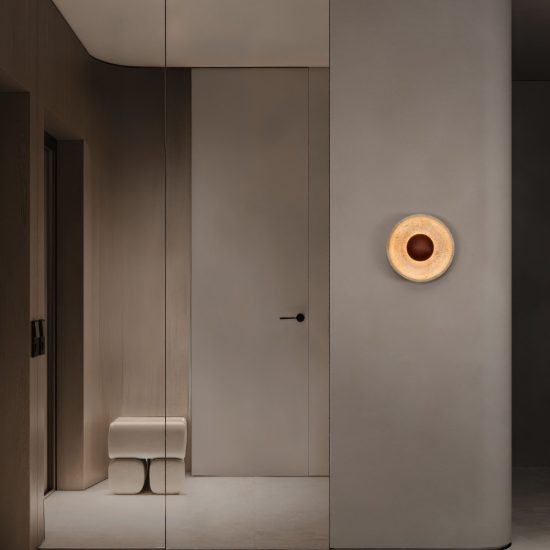 Applique da parete a disco grande led 4w 3000k per soggiorno moderna travertino naturale e marrone