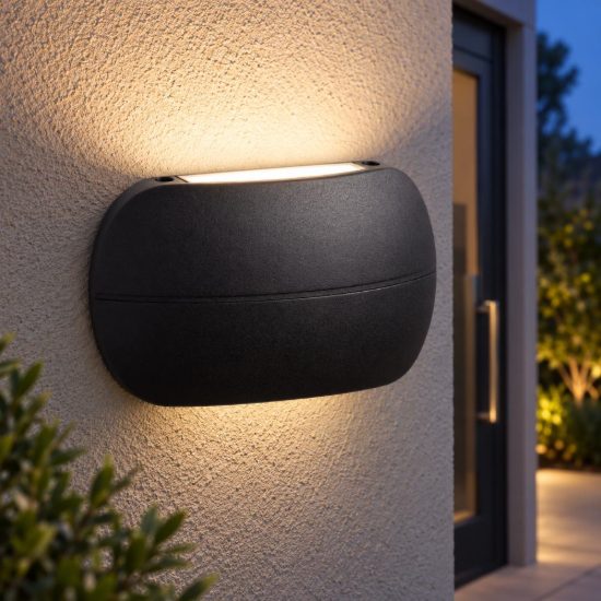 Applique da esterno ovale led 10w 3000k ip65 moderna nera sabbiata