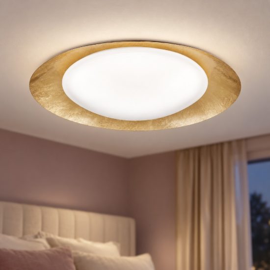 Plafoniera tonda led 28w 3000k dimmerabile per camera da letto moderna foglia golden