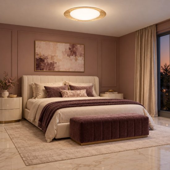 Plafoniera tonda led 28w 3000k dimmerabile per camera da letto moderna foglia golden