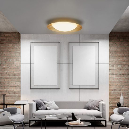 Plafoniera tonda led 28w 3000k dimmerabile per camera da letto moderna foglia golden