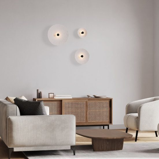Applique da parete a disco media in carta led 5w 3000k per soggiorno moderna bianca