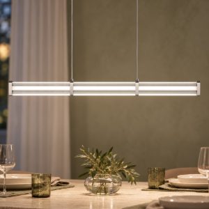Lampadario a sospensione lineare led 13w 2700k per sala da pranzo trasparente e nichel satinato