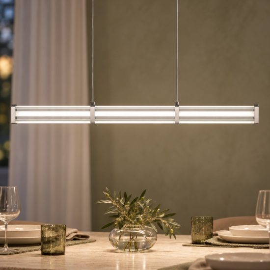 Lampadario a sospensione lineare led 13w 2700k per sala da pranzo trasparente e nichel satinato