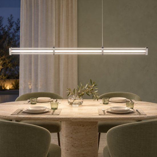 Lampadario a sospensione lineare led 13w 2700k per sala da pranzo trasparente e nichel satinato