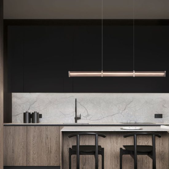 Lampadario a sospensione lineare led 13w 2700k per sala da pranzo trasparente e nichel satinato