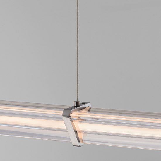 Lampadario a sospensione lineare led 13w 2700k per sala da pranzo trasparente e nichel satinato