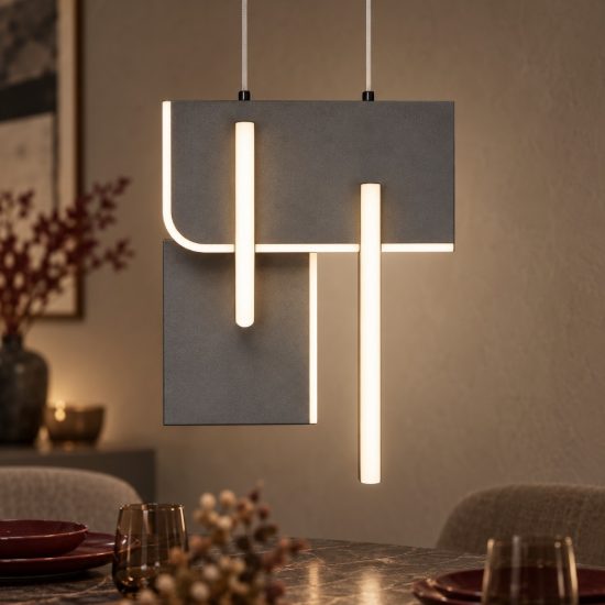 Lampadario a sospensione a steli led 20w 2700k dimmerabile per soggiorno moderno grigio argento