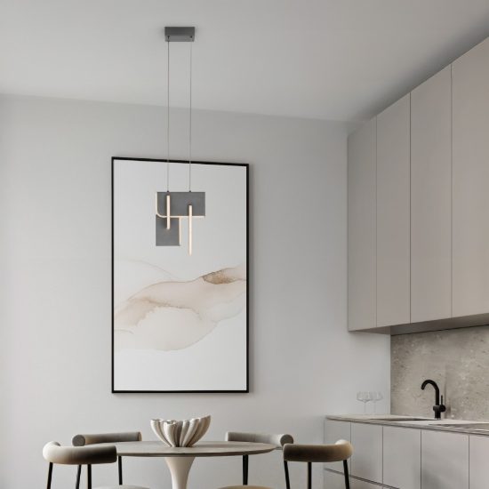 Lampadario a sospensione a steli led 20w 2700k dimmerabile per soggiorno moderno grigio argento
