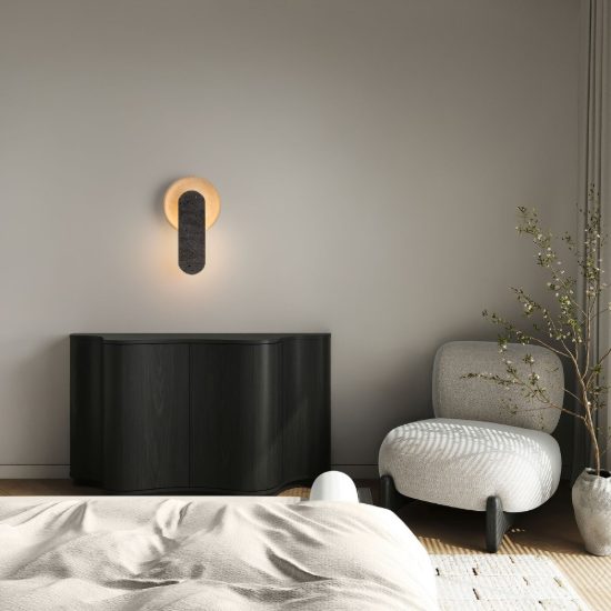 Applique da parete con elemento in pietra led 10w 3000k per soggiorno travertino naturale e nero