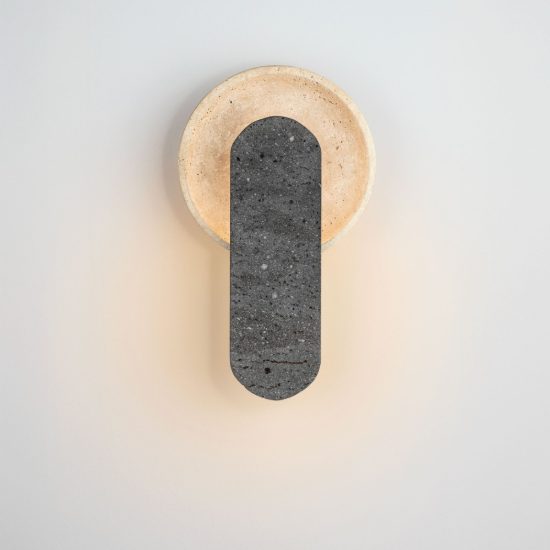 Applique da parete con elemento in pietra led 10w 3000k per soggiorno travertino naturale e nero