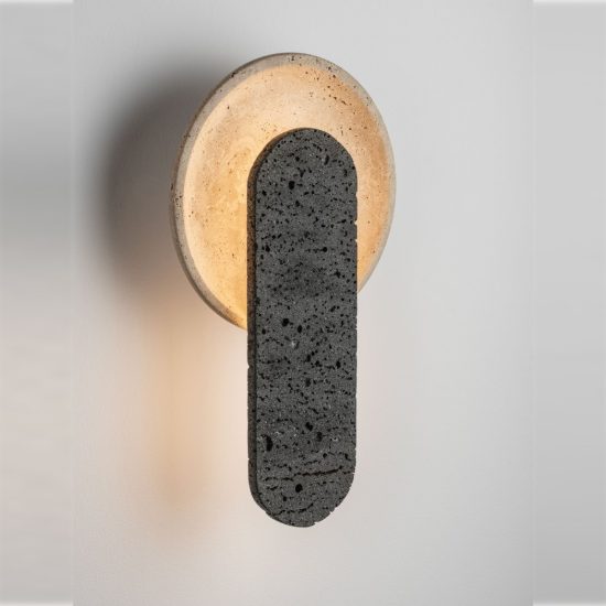 Applique da parete con elemento in pietra led 10w 3000k per soggiorno travertino naturale e nero