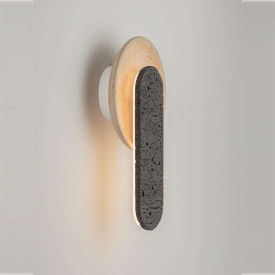 Applique da parete con elemento in pietra led 10w 3000k per soggiorno travertino naturale e nero