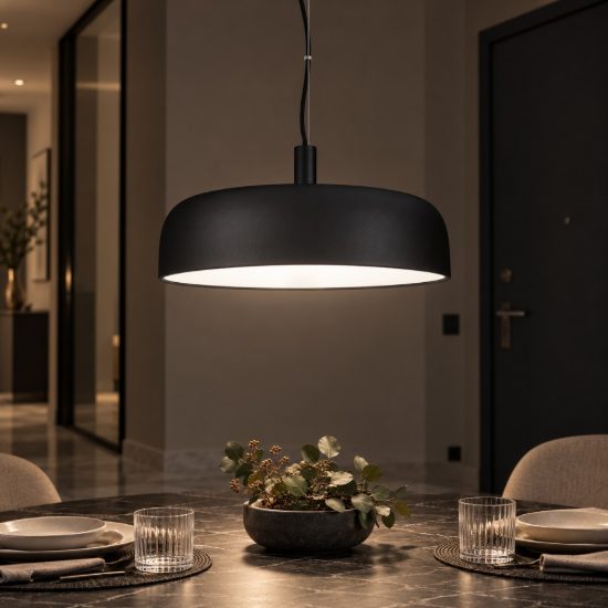 Lampadario a sospensione a disco led 27w 2700k dimmerabile per ingresso moderno nero sabbiato