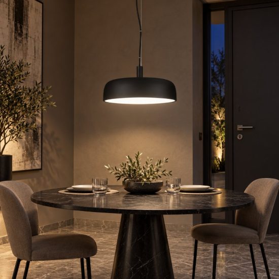 Lampadario a sospensione a disco led 27w 2700k dimmerabile per ingresso moderno nero sabbiato