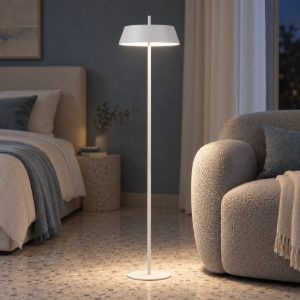 Lampada da terra con testa a disco led 28w 3000k dimmerabile per soggiorno moderna bianca