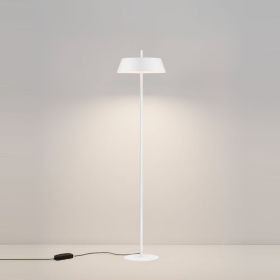 Lampada da terra con testa a disco led 28w 3000k dimmerabile per soggiorno moderna bianca