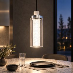 Lampada a sospensione led 9w 3000k per cucina moderna nera sabbiata e cromo