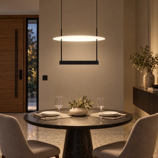 Lampadario a sospensione led 29w 2700k dimmerabile per ingresso moderno nero sabbiato e bianco