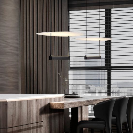 Lampadario a sospensione led 29w 2700k dimmerabile per ingresso moderno nero sabbiato e bianco
