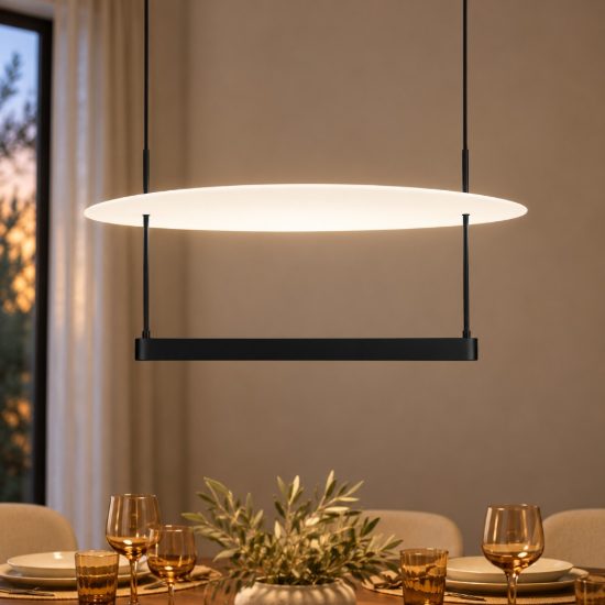 Lampadario a sospensione led 55w 2700k dimmerabile per soggiorno moderno nero sabbiato e bianco