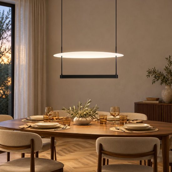 Lampadario a sospensione led 55w 2700k dimmerabile per soggiorno moderno nero sabbiato e bianco
