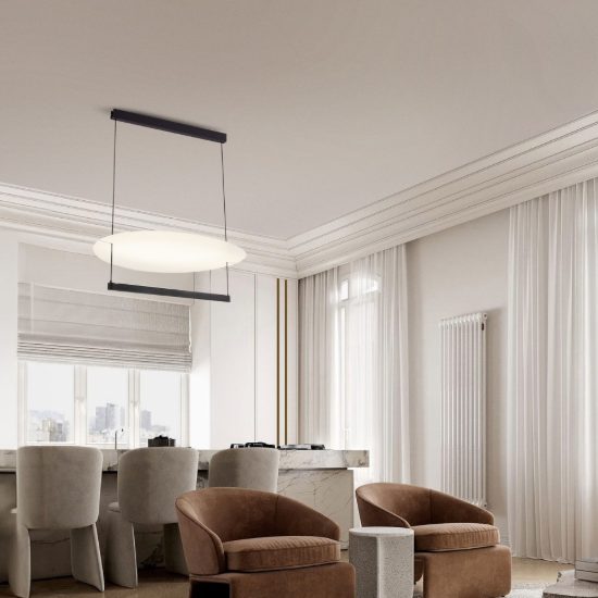 Lampadario a sospensione led 55w 2700k dimmerabile per soggiorno moderno nero sabbiato e bianco