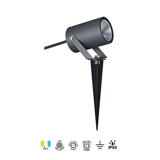 Faretto con picchetto per prato led 3000k ip65 orientabile grigio scuro