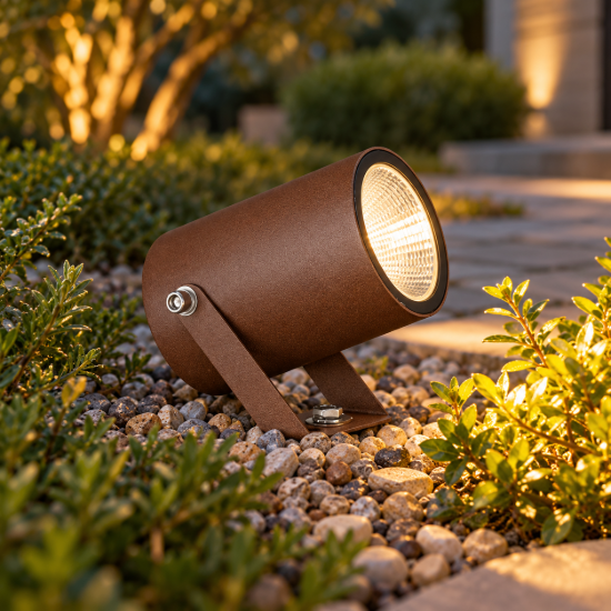 Faretto da esterno giardino moderno corten led 10w 3000k ip65 orientabile