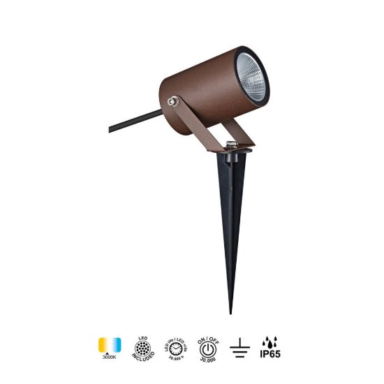 Faretto da esterno giardino moderno corten led 10w 3000k ip65 orientabile