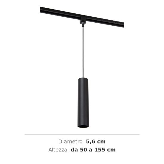 Lampada a sospensione per binario monofase cilindrica gu10 nero