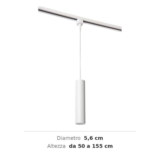Lampada a sospensione per binario monofase cilindrica gu10 bianco