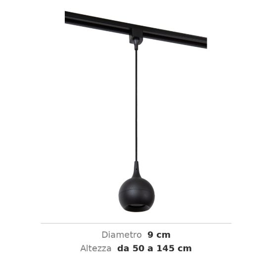 Lampada a sospensione per binario monofase sferica gu10 nero